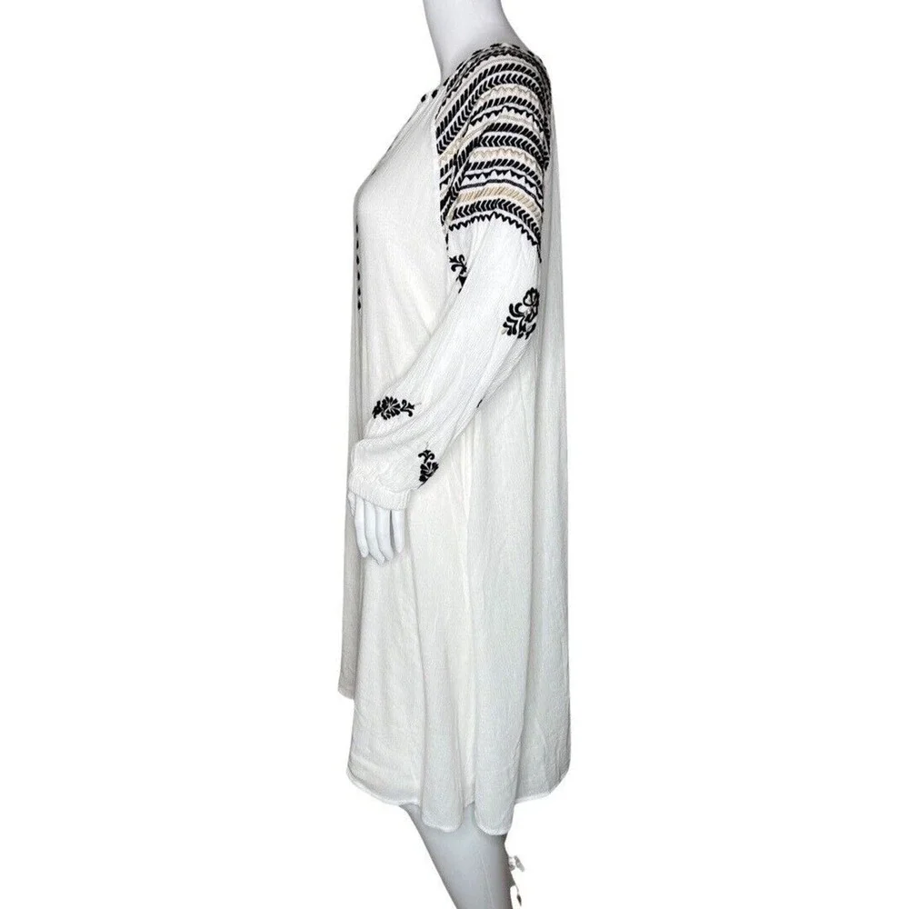 Chicos Dress Womens 6 White Black Embroidered Tunic Shift‎ Boho Bohemian Peasant